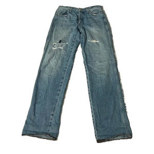 AMO Womens Roller Jeans Distressed Tapered Leg High Rise Button Fly Blue Size 26